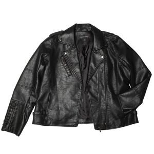 Colleen Lopez Womens Moto Biker Faux Leather Jacket Black Studded Large